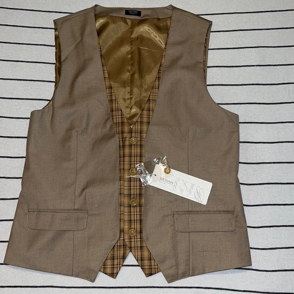 Coofandy Layered Plaid Dress Suit Vest Mens Size Medium Womens large
